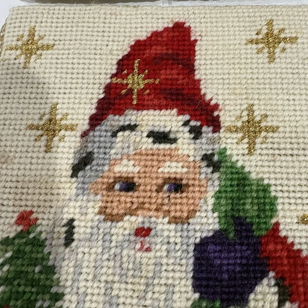 VTG Set of 4 Radko 4" Santa Needlepoint Wool Christmas Coasters Velvet Back - Picture 3 of 6